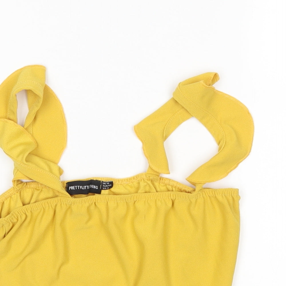 Womens UK Size 12 PRETTYLITTLETHING Yellow Cropped Tank