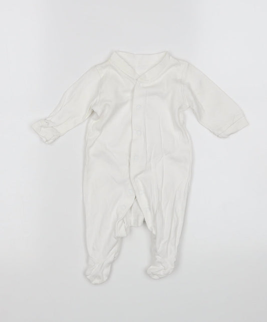Front view of George Baby White Babygrow One-Piece, size 0-3, Months