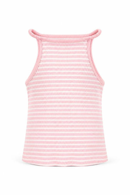 Front view of F&F boys’ pink striped basic tank, size 4-5, years