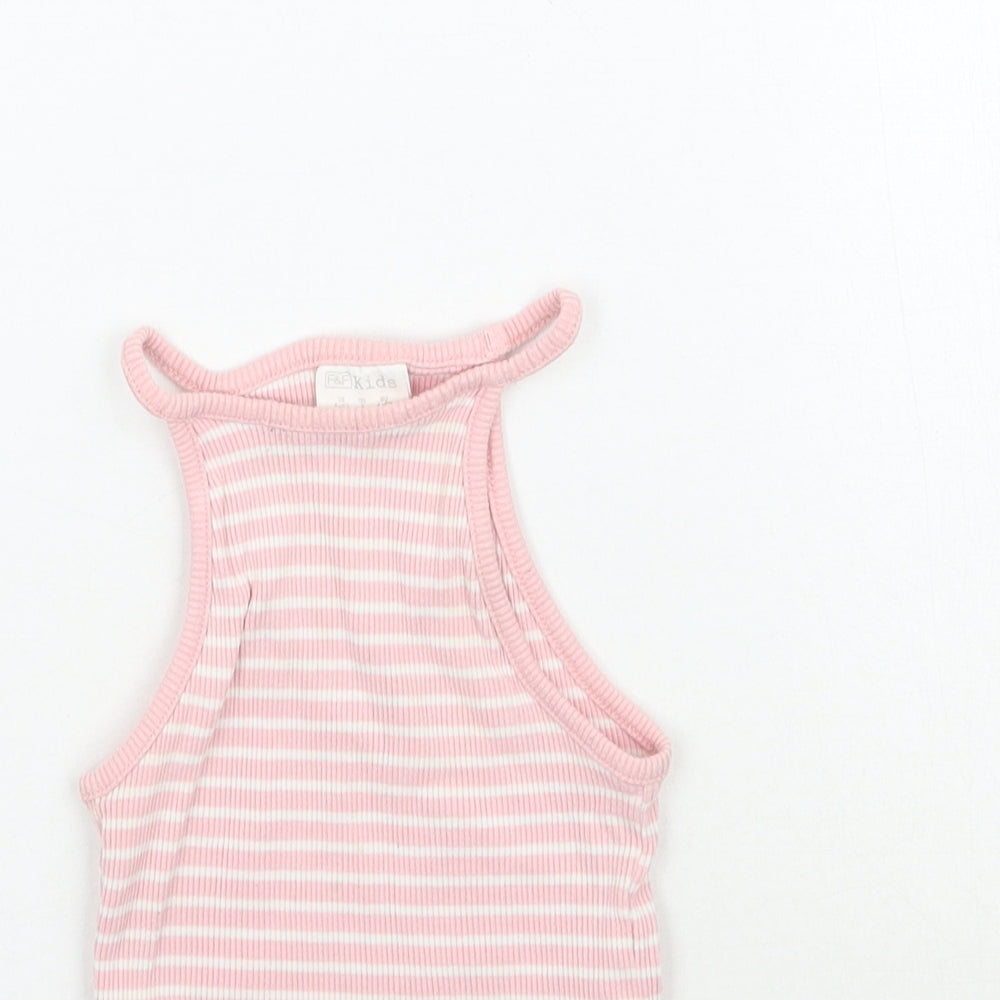 Close-up detail of F&F boys’ pink striped basic tank, size 4-5, years