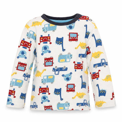 Nutmeg Baby White Solid   Pyjama Top Size 18-24 Months  - Dinosaurs & Cars