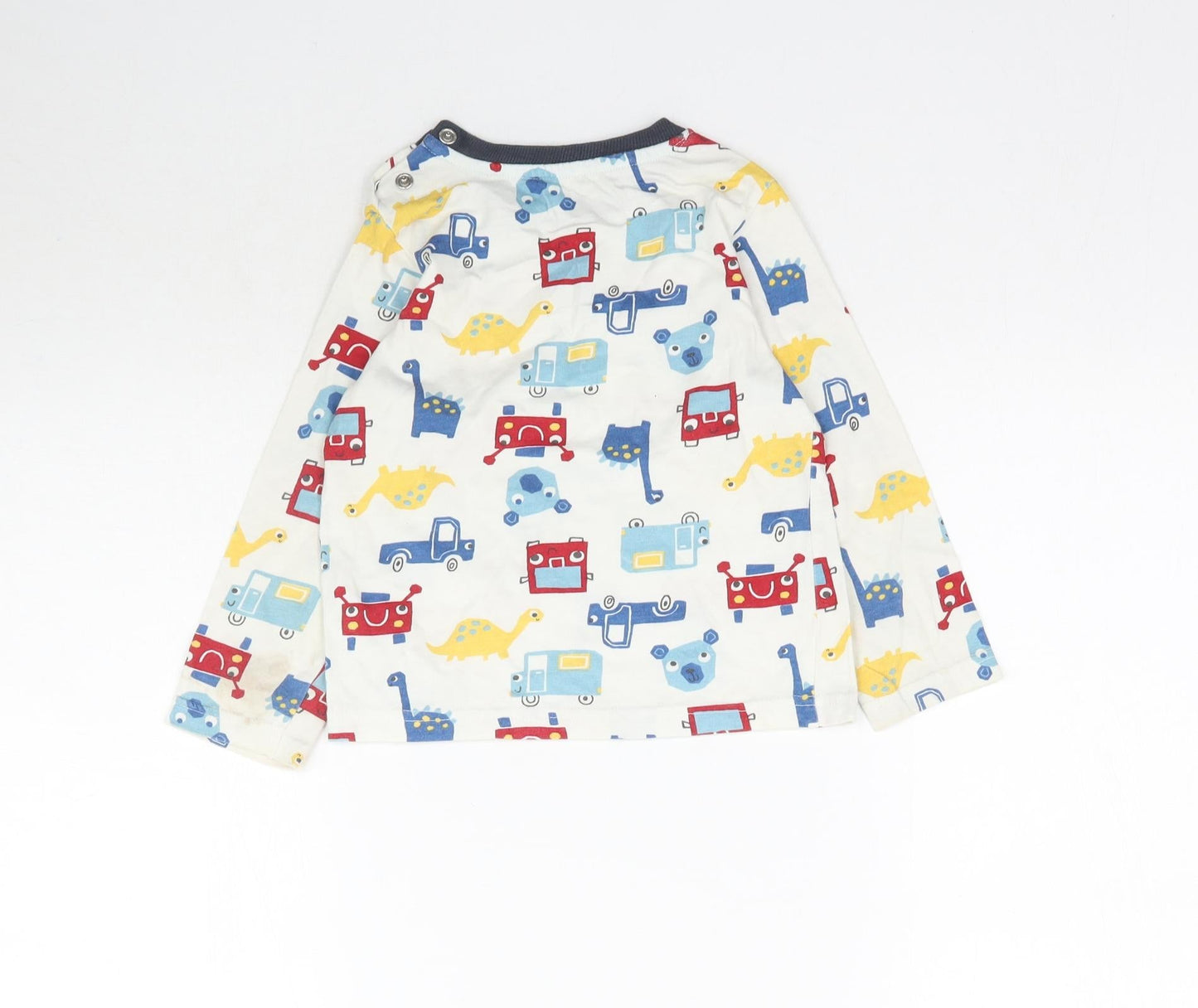 Nutmeg Baby White Solid   Pyjama Top Size 18-24 Months  - Dinosaurs & Cars