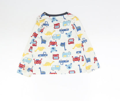 Nutmeg Baby White Solid   Pyjama Top Size 18-24 Months  - Dinosaurs & Cars