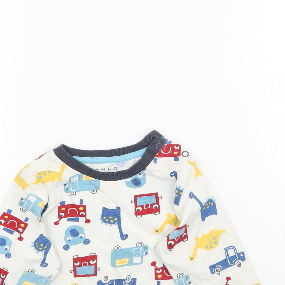 Nutmeg Baby White Solid   Pyjama Top Size 18-24 Months  - Dinosaurs & Cars
