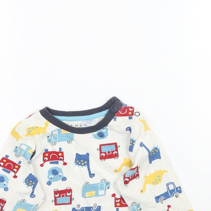 Nutmeg Baby White Solid   Pyjama Top Size 18-24 Months  - Dinosaurs & Cars
