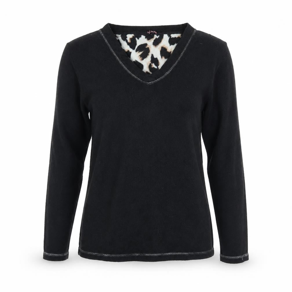 Front view of Feel Fabulous women’s black fleece pullover sweatshirt, size UK 10