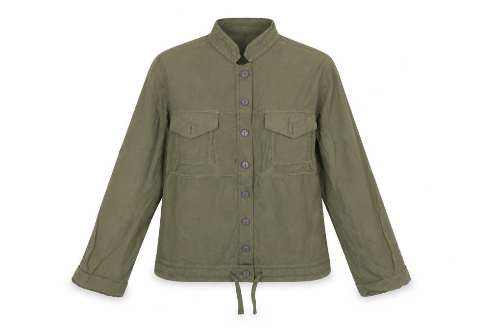 Front view of Manos Bratis women’s green basic button-up, size S