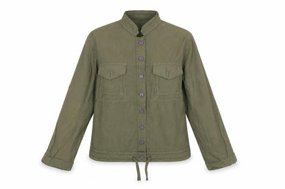 Front view of Manos Bratis women’s green basic button-up, size S