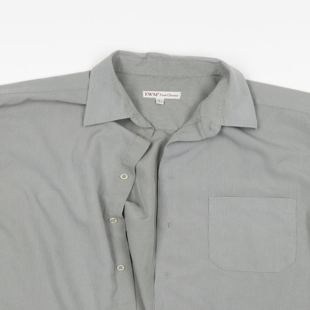 Mens UK Size L EWM Grey  Button-Up Short Sleeve Casual Shirt