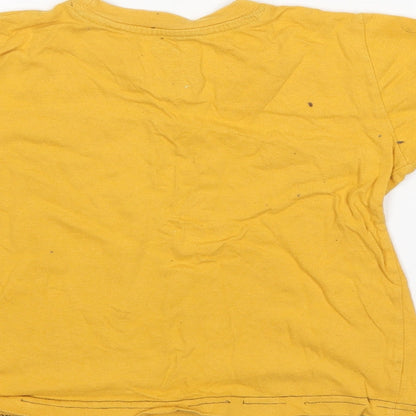 Brand and care label for Rebel boys’ gold basic t-shirt, size 3-4, years
