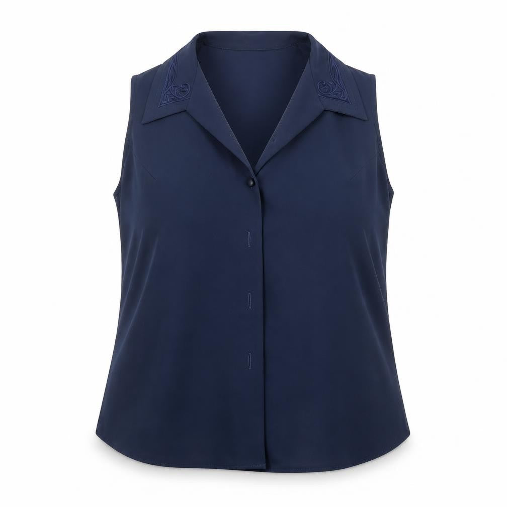 Front view of Jamie Oliver women’s blue basic button-up, size UK 14