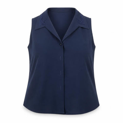 Front view of Jamie Oliver women’s blue basic button-up, size UK 14