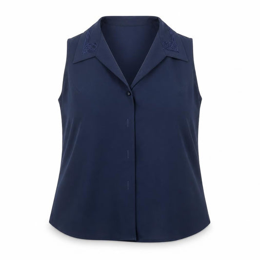 Front view of Jamie Oliver women’s blue basic button-up, size UK 14
