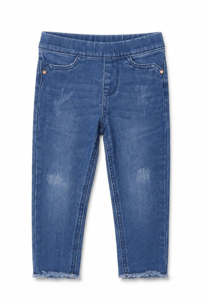 Front view of Denim Co. girls’ blue denim capri jeans, size 18-24, months
