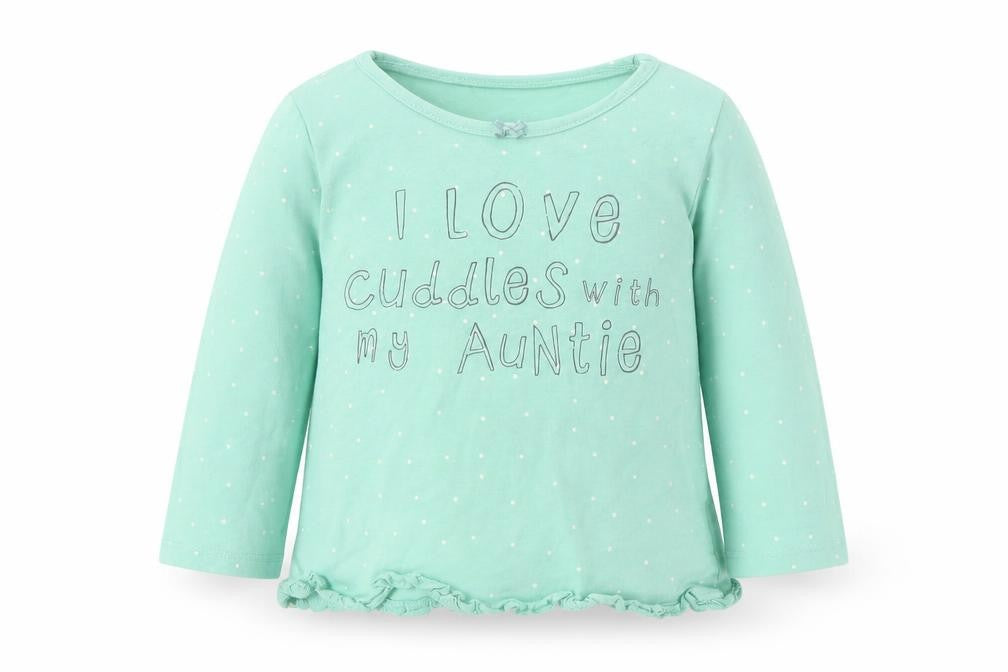 Front view of George girls’ green polka dot basic t-shirt, size 18-24, months