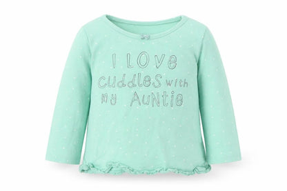 Front view of George girls’ green polka dot basic t-shirt, size 18-24, months