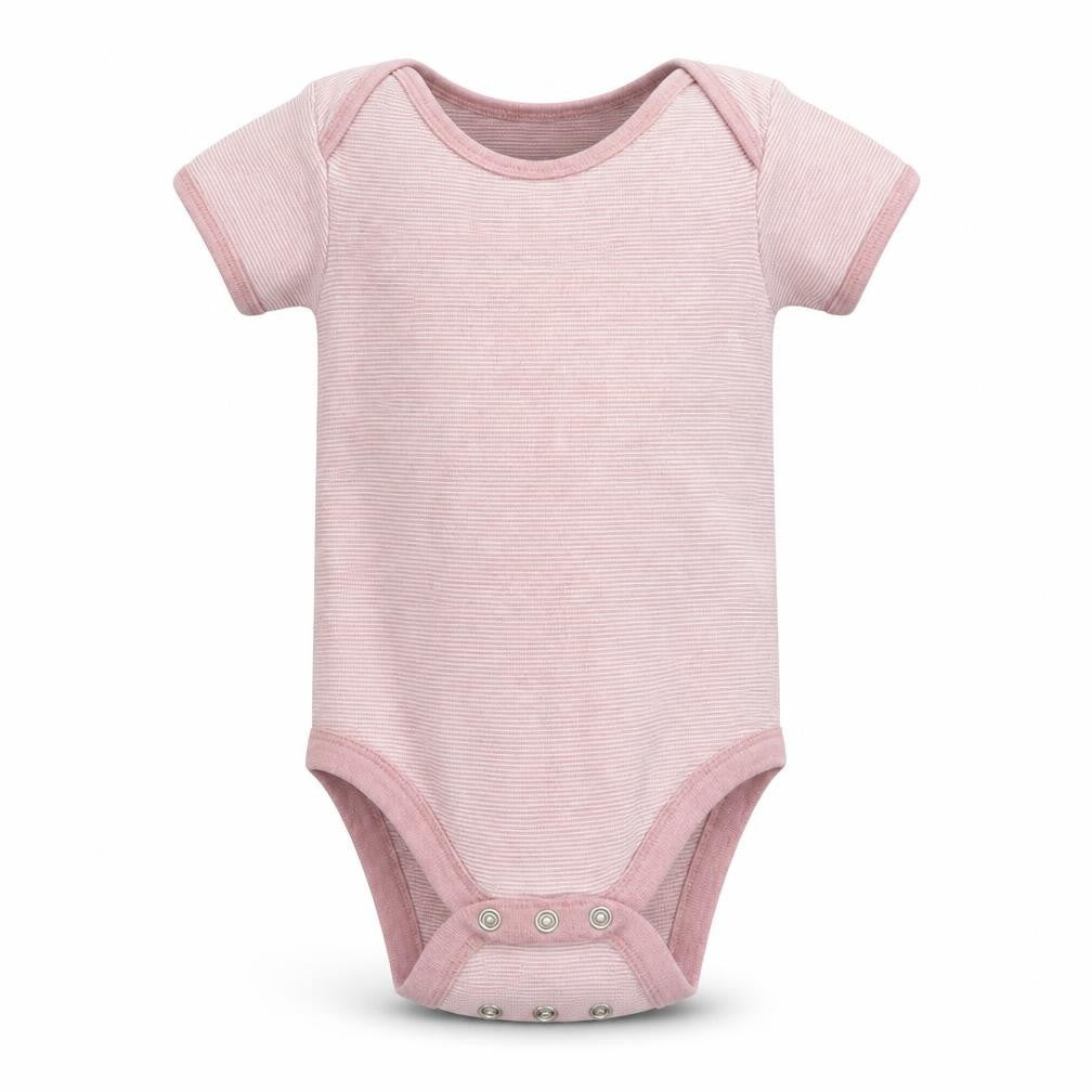 Front view of George boys’ purple striped babygrow one-piece, size 18-24, months