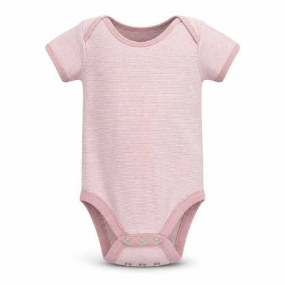 Front view of George boys’ purple striped babygrow one-piece, size 18-24, months