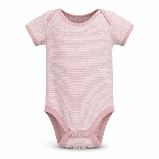 Front view of George boys’ purple striped babygrow one-piece, size 18-24, months