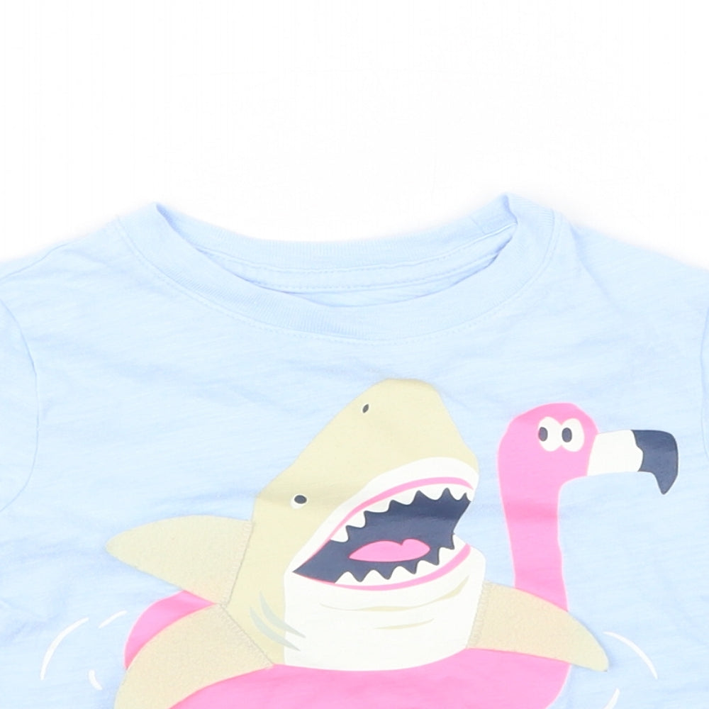 Close-up detail of Gap girls’ blue basic t-shirt, size 18-24, months