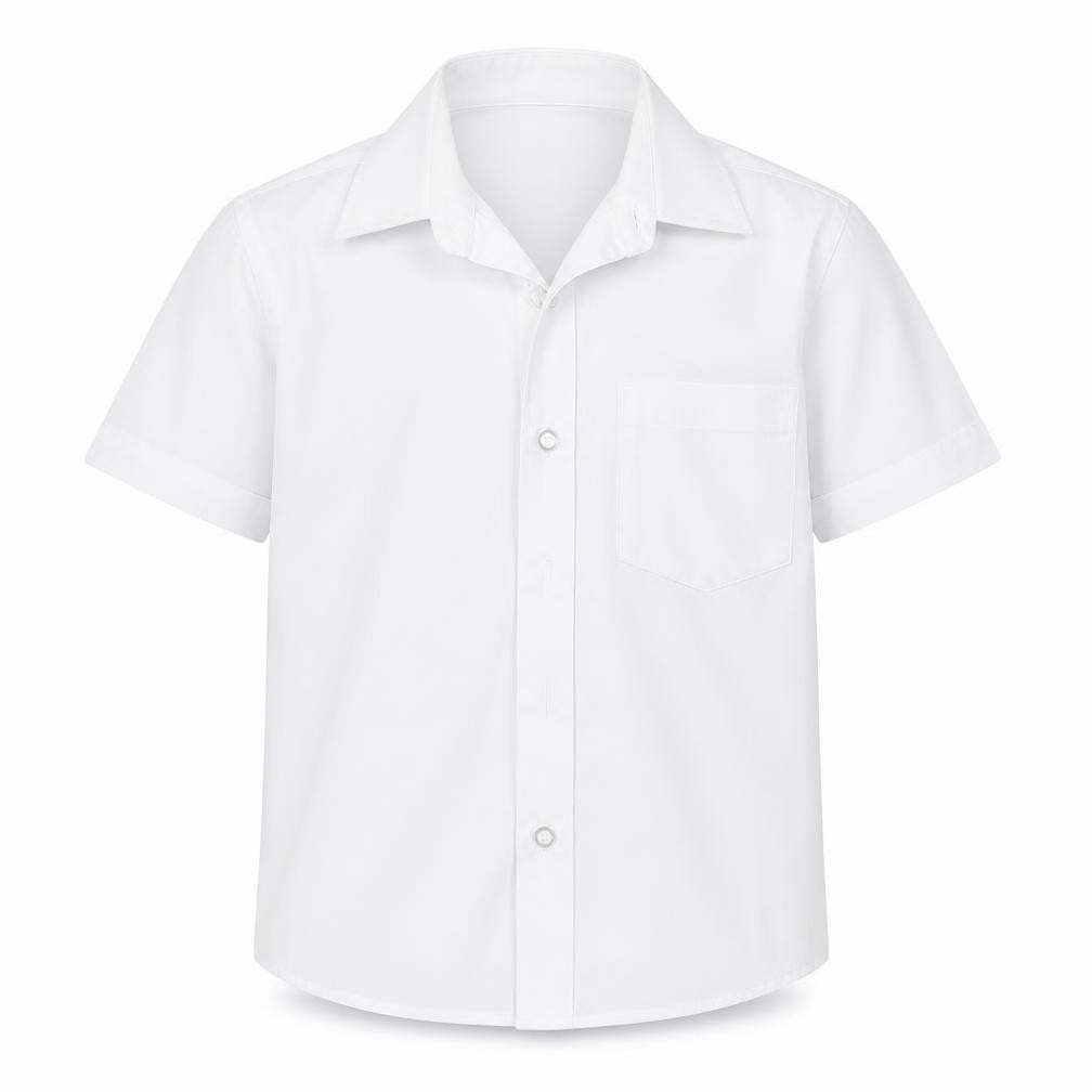 Front view of Lily & Dan boys’ white basic button-up, size 4-5, years