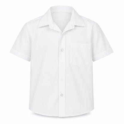 Front view of Lily & Dan boys’ white basic button-up, size 4-5, years