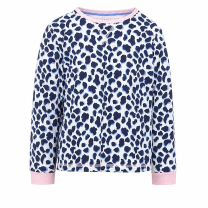 Front view of John Lewis girls’ blue animal print top pyjama top, size 6, years