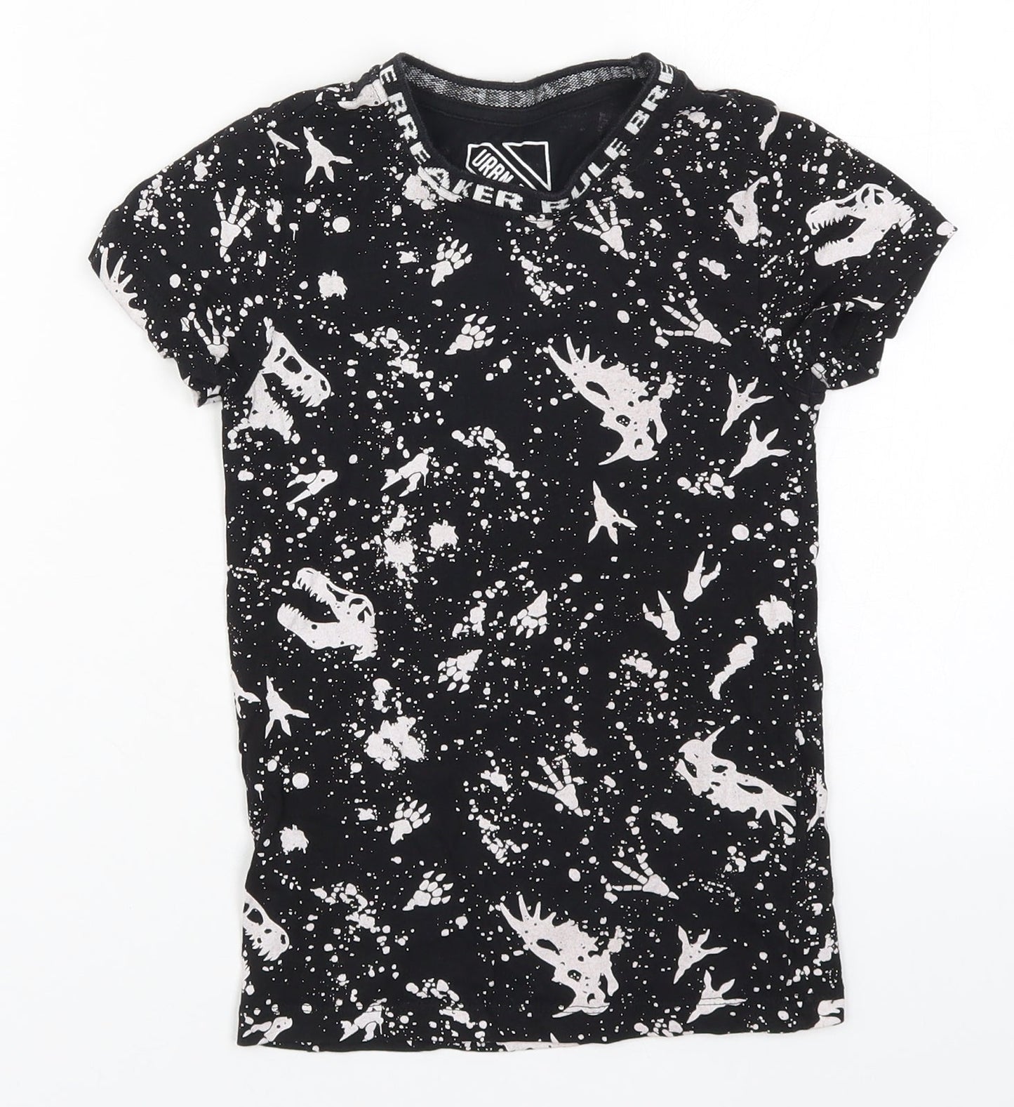 Matalan Boys Black   Basic T-Shirt Size 6 Years  - Abstract Dinosaurs