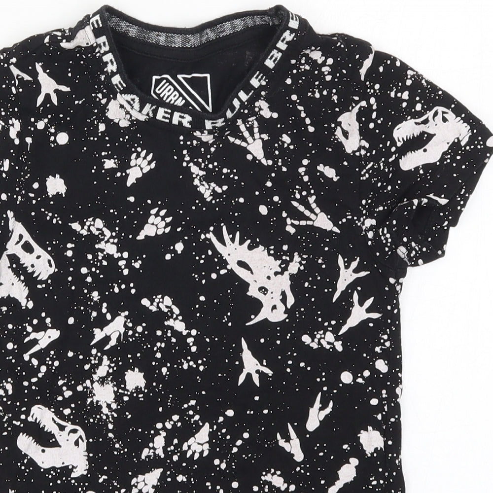 Matalan Boys Black   Basic T-Shirt Size 6 Years  - Abstract Dinosaurs