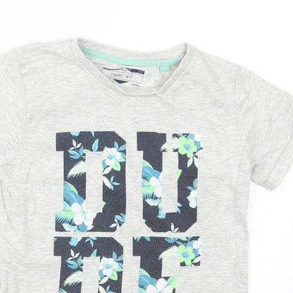 Close-up detail of Next boys’ grey basic t-shirt, size 5-6, years - dude