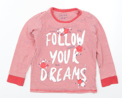 Mothercare Girls Red Striped  Basic T-Shirt Size 5-6 Years  - Follow Your Dreams