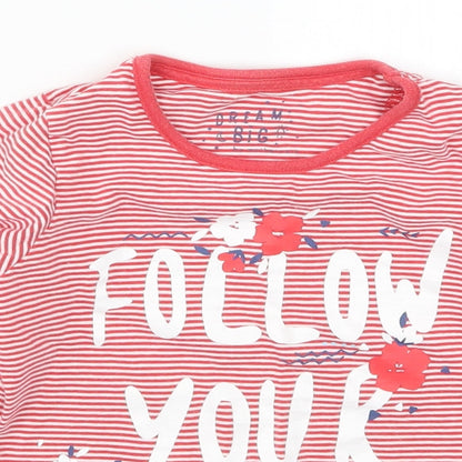 Mothercare Girls Red Striped  Basic T-Shirt Size 5-6 Years  - Follow Your Dreams