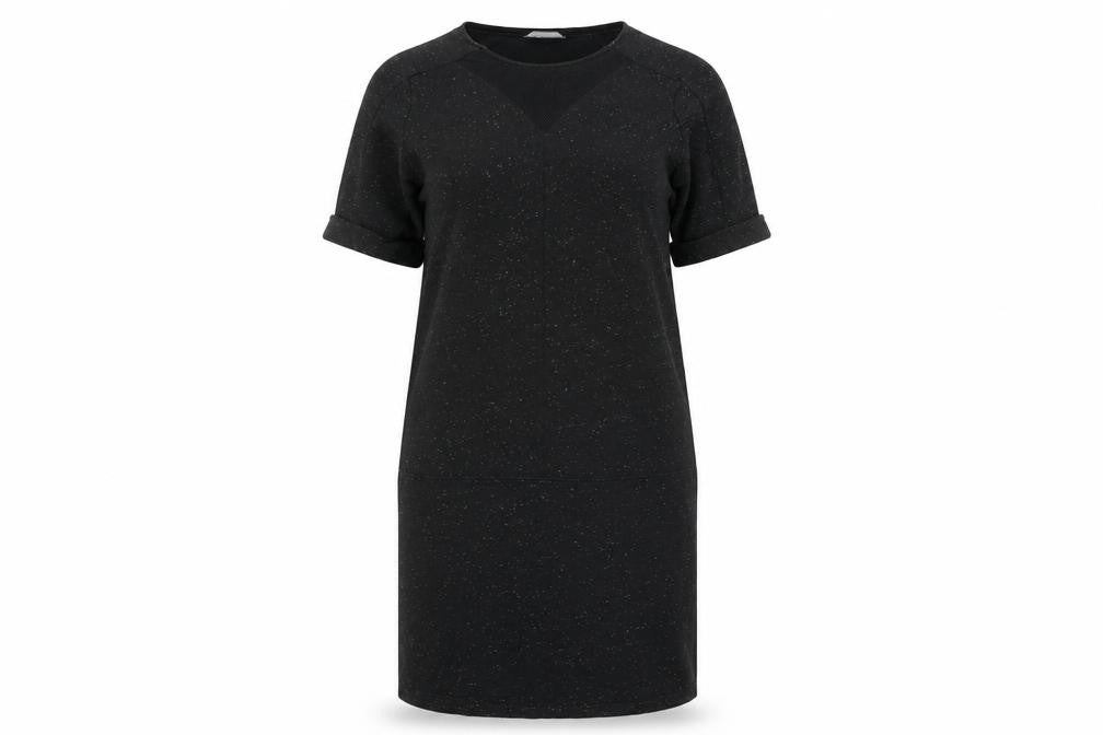 Front view of Marks & Spencer women’s black polka dot jumper dress, size UK 14