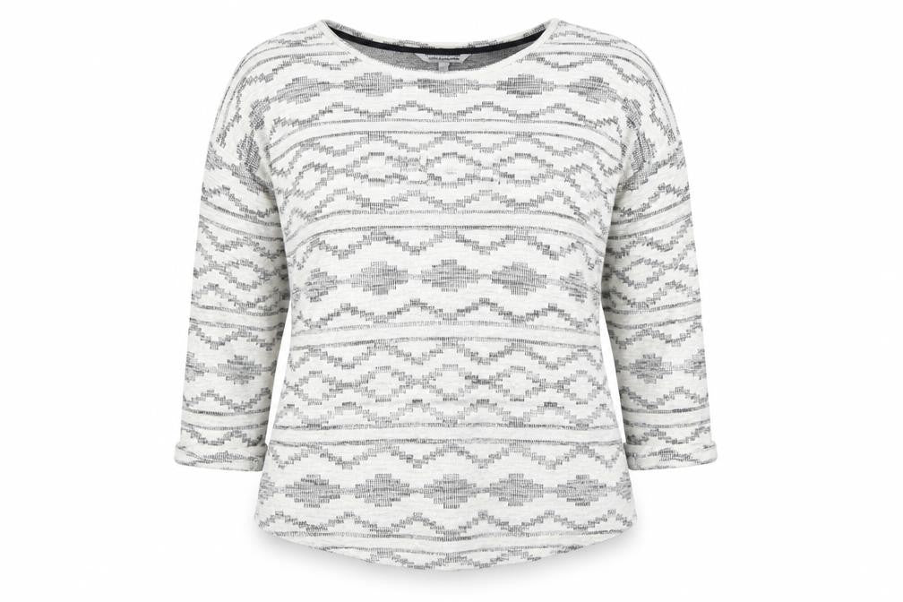 Front view of Debenhams women’s multicoloured geometric jumper, size UK 20