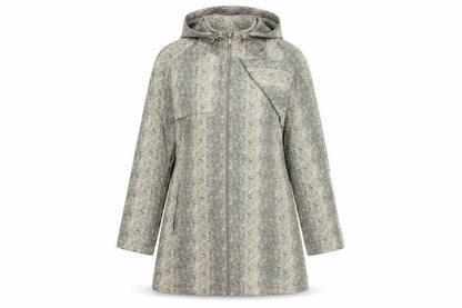 Front view of Denim women’s brown animal print rain coat coat, size M