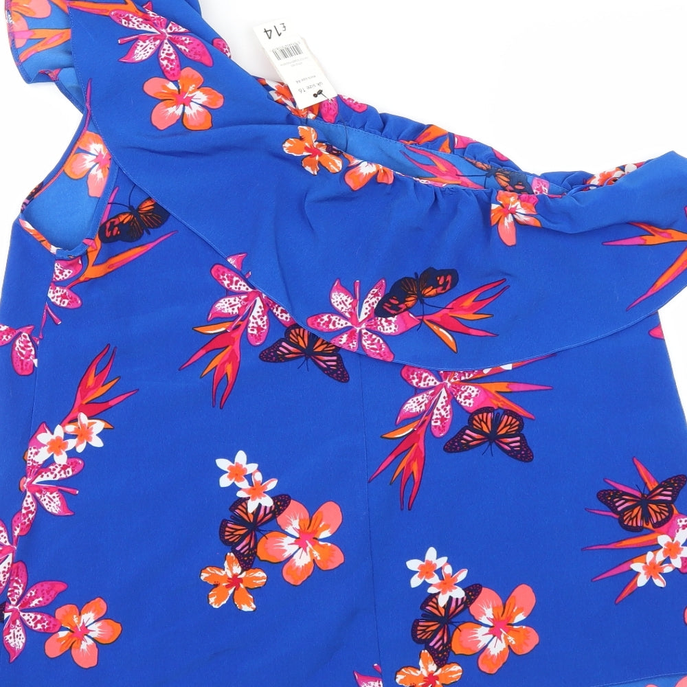 George Womens Blue Geometric  Basic Blouse Size 16