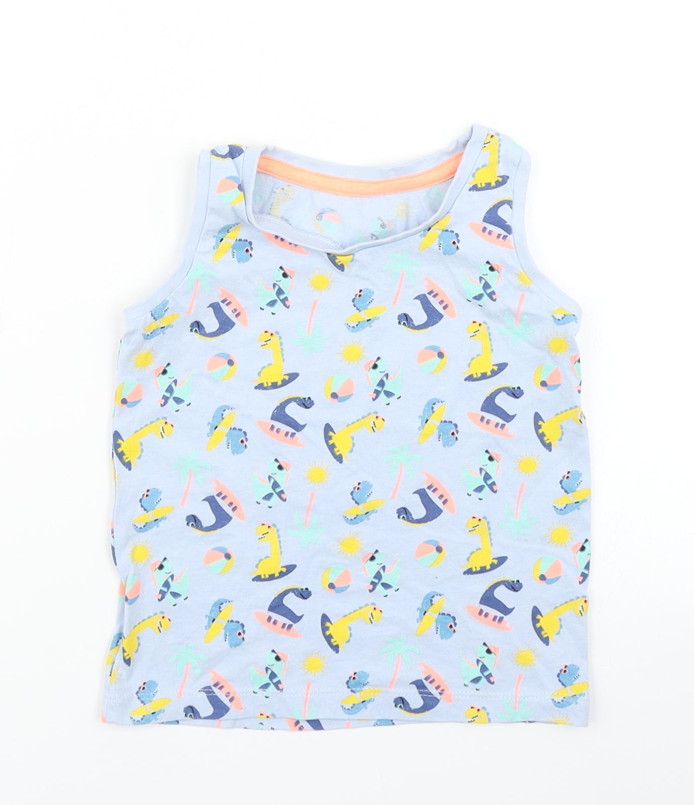 Matalan Boys Blue   Basic Tank Size 3-4 Years  - Dinosaur print