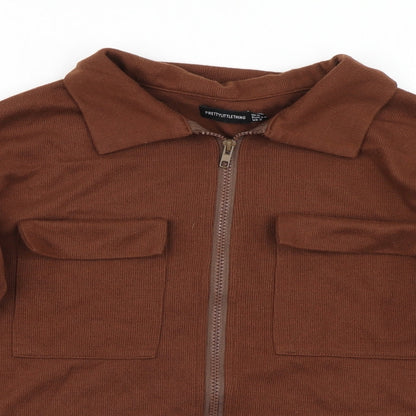 Womens UK Size 6 PRETTYLITTLETHING Brown Cropped T-Shirt