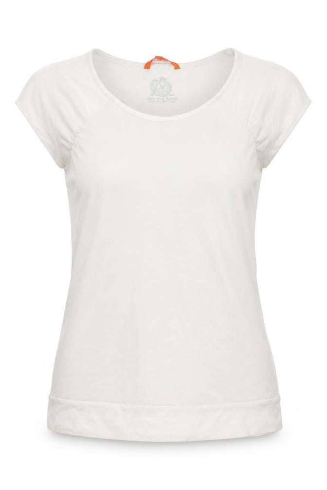 Front view of Not the same women’s white basic t-shirt, size M