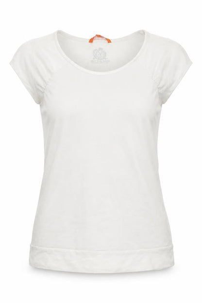 Front view of Not the same women’s white basic t-shirt, size M