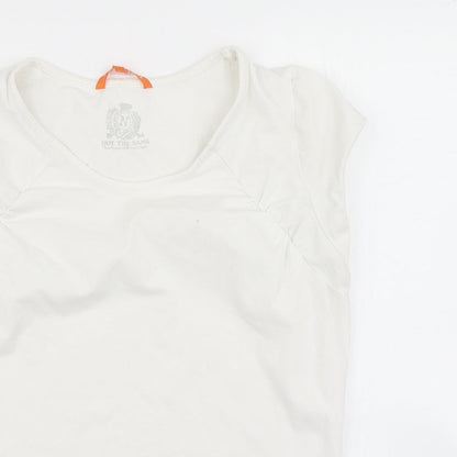 Close-up detail of Not the same women’s white basic t-shirt, size M