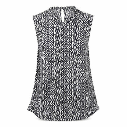 Front view of luzuz women’s black geometric basic tank, size UK 6