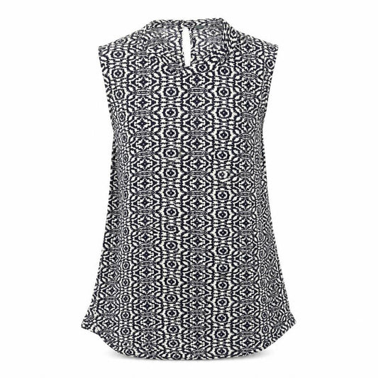 Front view of luzuz women’s black geometric basic tank, size UK 6