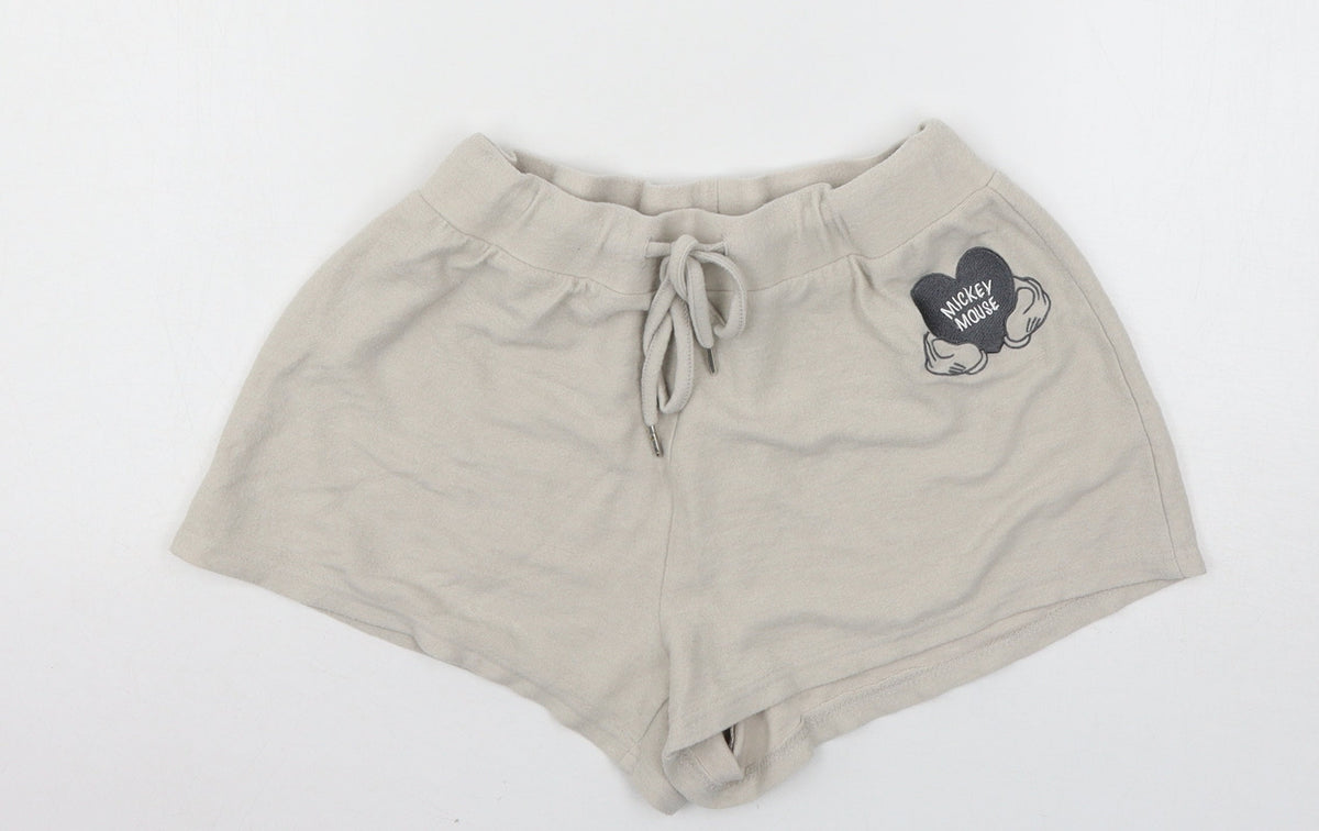 Additional front view of Disney women’s beige solid jersey top pyjama pants, size UK 6, - mickey mouse