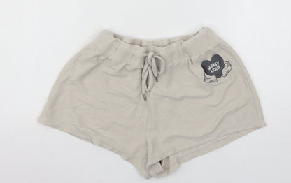 Additional front view of Disney women’s beige solid jersey top pyjama pants, size UK 6, - mickey mouse