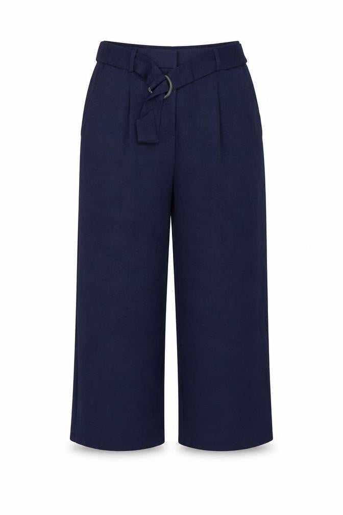 Front view of M&Co women’s blue trousers, size UK 10, 21-inch leg