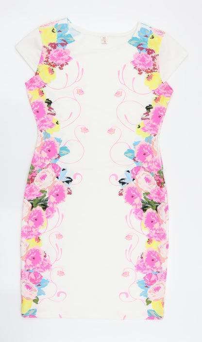 Additional front view of elfin women’s white floral a-line, size L