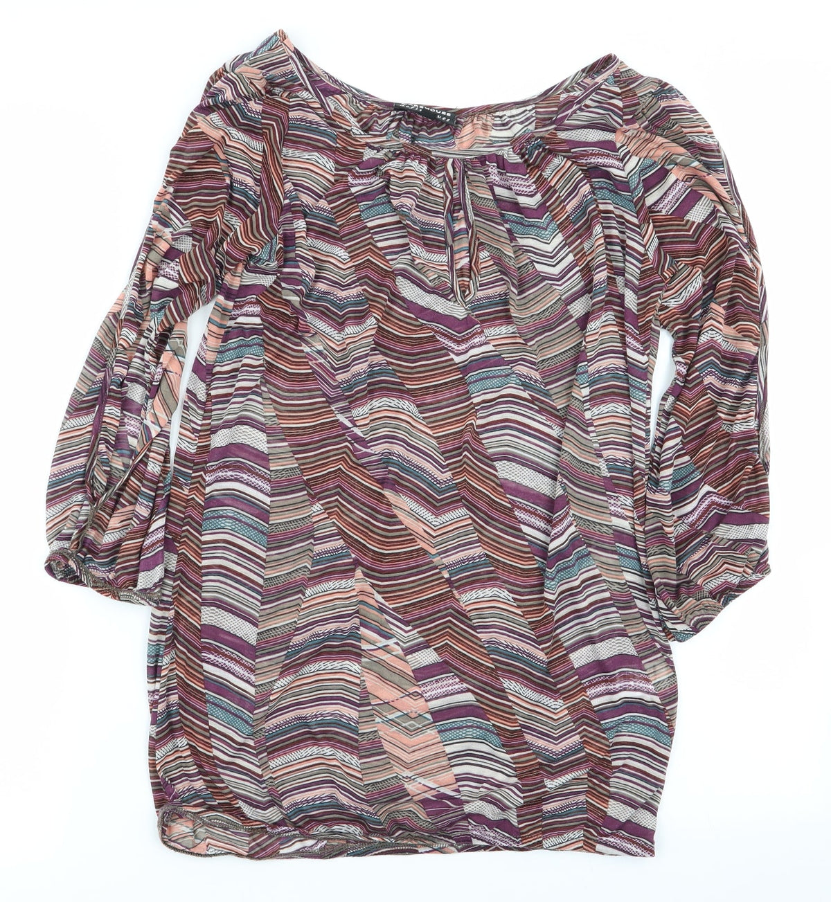 Additional front view of warehouse definitives women’s multicoloured geometric basic t-shirt, size UK 10