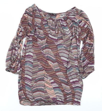 Additional front view of warehouse definitives women’s multicoloured geometric basic t-shirt, size UK 10