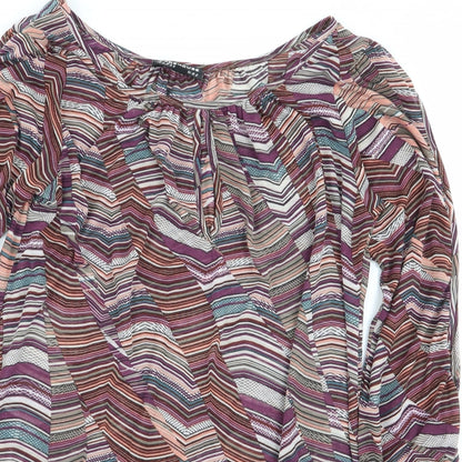 Close-up detail of warehouse definitives women’s multicoloured geometric basic t-shirt, size UK 10